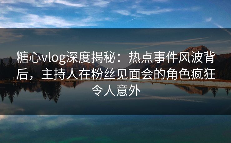 糖心vlog深度揭秘：热点事件风波背后，主持人在粉丝见面会的角色疯狂令人意外