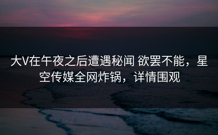 大V在午夜之后遭遇秘闻 欲罢不能，星空传媒全网炸锅，详情围观
