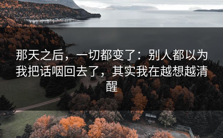 那天之后，一切都变了：别人都以为我把话咽回去了，其实我在越想越清醒